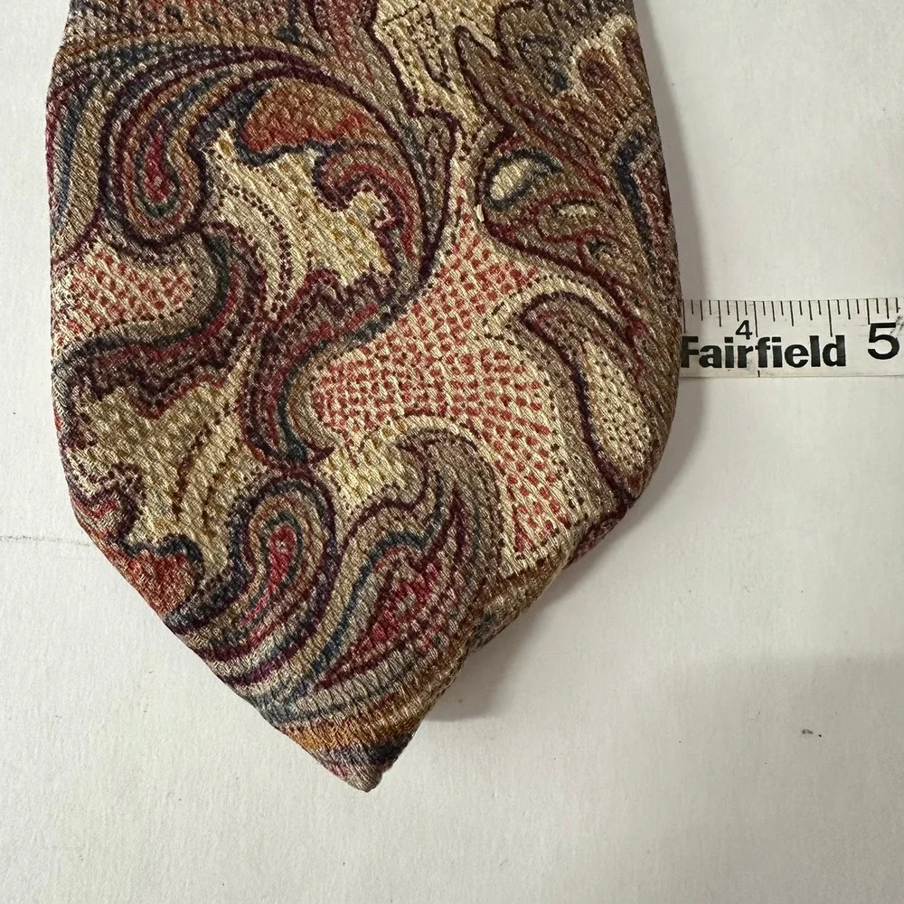 Mens Vintage Woven Silk Paisley Tie 90s Dark Academia Necktie Office Textured